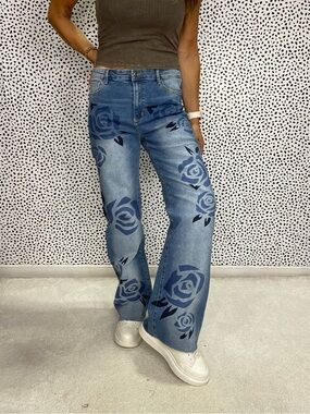 Oli & Hali Blue Floral Wide-Leg Jeans